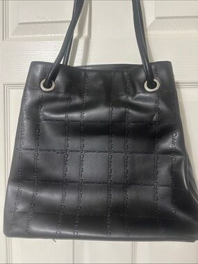 Calvin Klein Black Embossed Logo Shoulder Bag